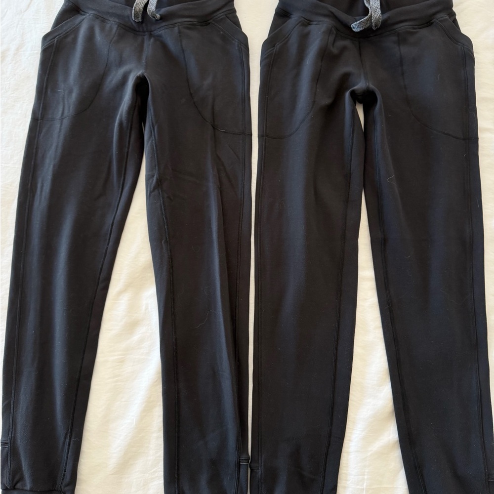 Lot of 2 Lululemon Womens Black Drawstring Waist Pockets Jogger Pants Size 2